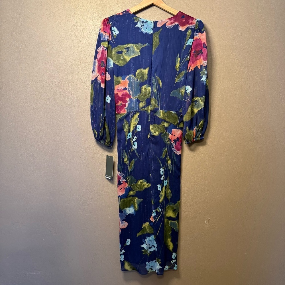 Julia Jordan Blue Floral Midi Dress 3/4 Sleeve NWT Elegant Boho Feminine Size 2 - Picture 11 of 17